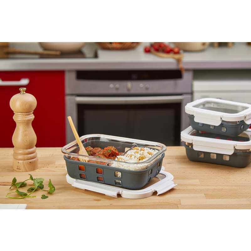 12Pcs - Boite rectangle en verre a/v compartiment+couv transp+protection silicone 198x148x60mm 980ml FirstPack - Mathon - 2