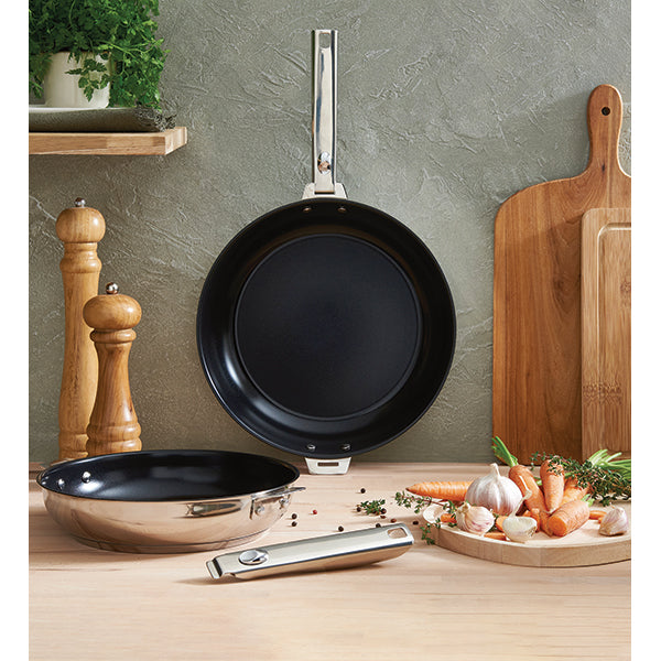 Lot 2 poêles inox revêtement antiadhérent céramique Clips’Inox et manche amovible Mathon - Mathon - 2