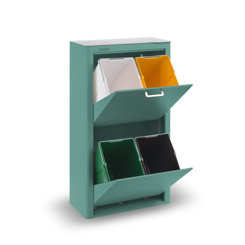 Poubelle cuisine de tri sélectif CUBEK, 4 compartiments de 20 litres, Turquoise Don Hierro - Mathon - 3
