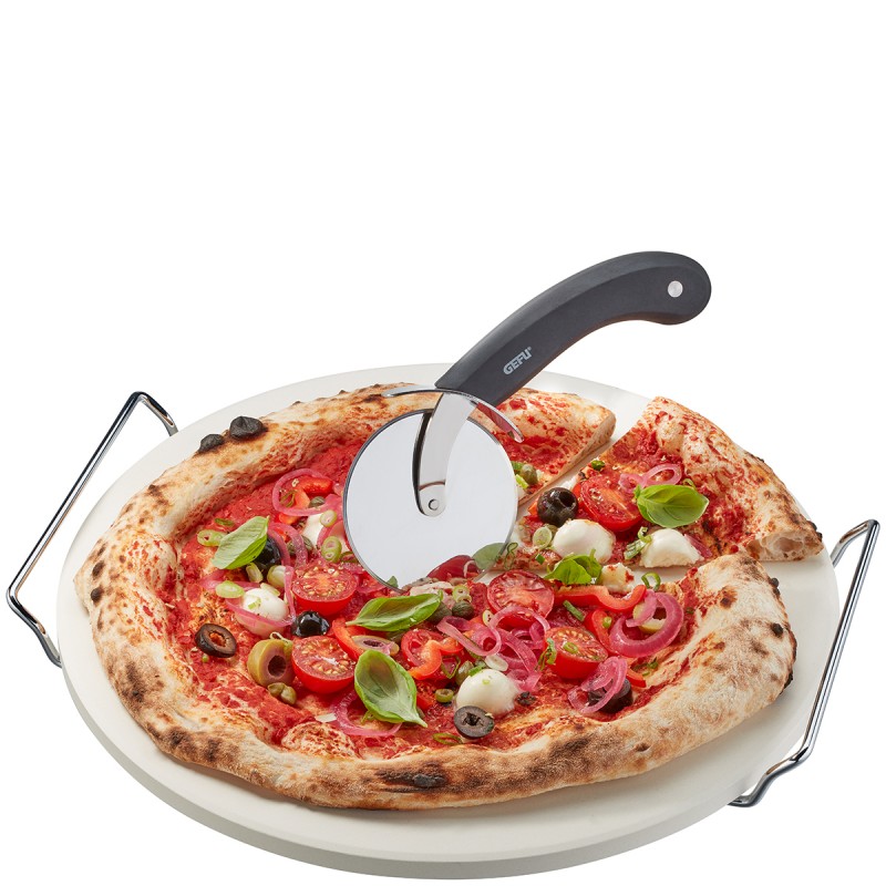 Pierre à pizza céramique 33cm avec cadre et coupe-pizza Gefu - Mathon - 1