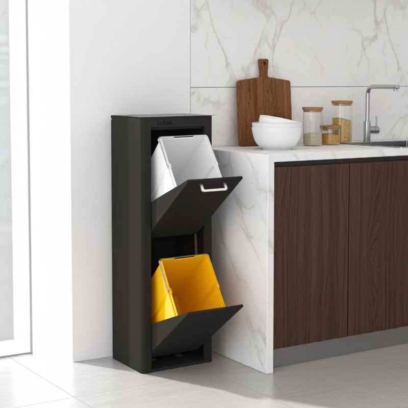 Poubelle cuisine de tri sélectif CUBEK, 2 compartiments de 20 litres, Noir Don Hierro - Mathon - 3