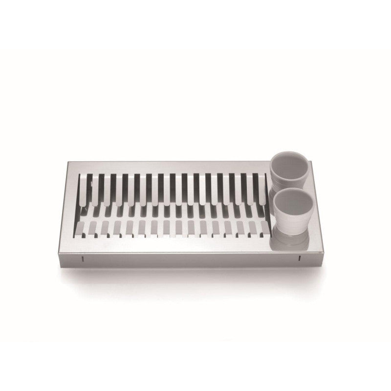 égouttoir à vaisselle en acier inoxydable et 2 porte-couverts en porcelaine blanche. obi Don Hierro - Mathon