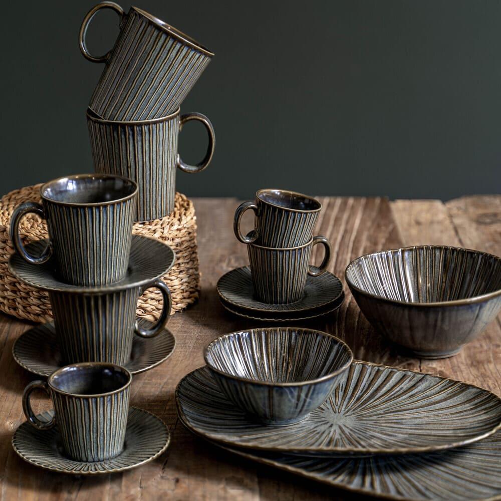 Coffret de 4 tasses à café avec sous tasses Liv bleu 22 cl Table passion - Mathon - 3