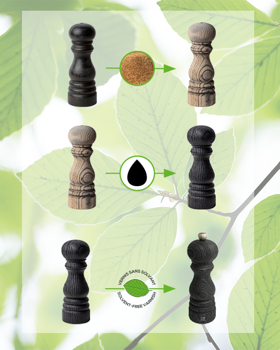 Paris Nature Black Moulin à poivre manuel en bois upcyclé et son poivre Fair Trade, noir, 18 cm - 7in Peugeot - Mathon - 5