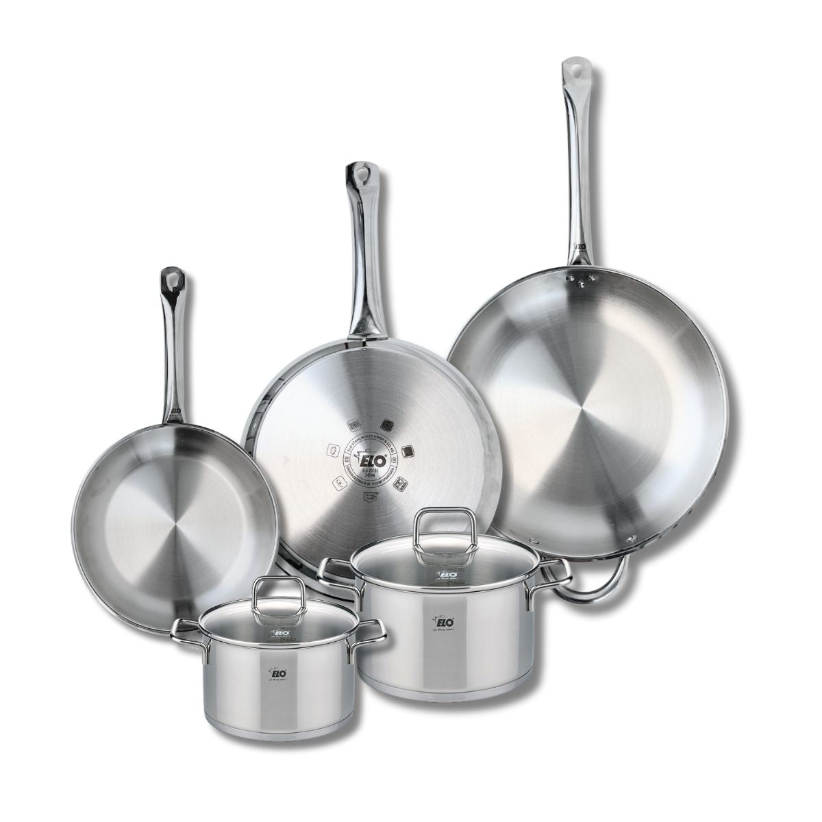 Ensemble de 3 Poêles de cuisson 24, 28 et 32 cm et 2 faitouts 16 et 20 cm  Profi Citrin Elo - Mathon - 1