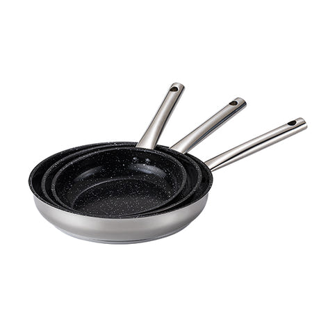 Lot de 3 poêles en inox avec revêtement céramique 20, 24 et 28 cm  Kitchenpro - Mathon - 2