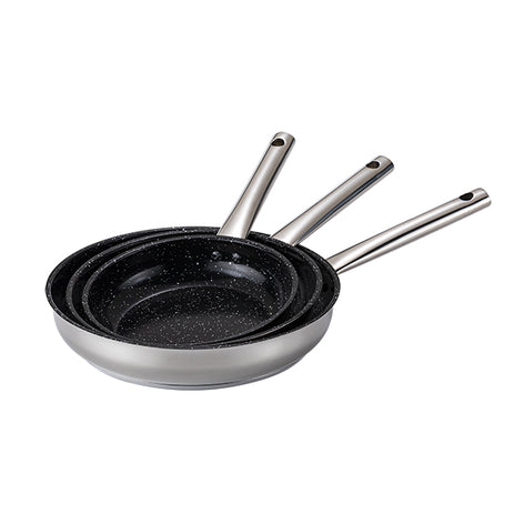 Lot de 3 poêles en inox avec revêtement céramique 20, 24 et 28 cm  Kitchenpro - Mathon - 2