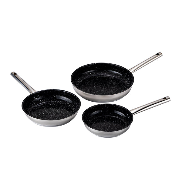 Lot de 3 poêles en inox avec revêtement céramique 20, 24 et 28 cm  Kitchenpro - Mathon - 1