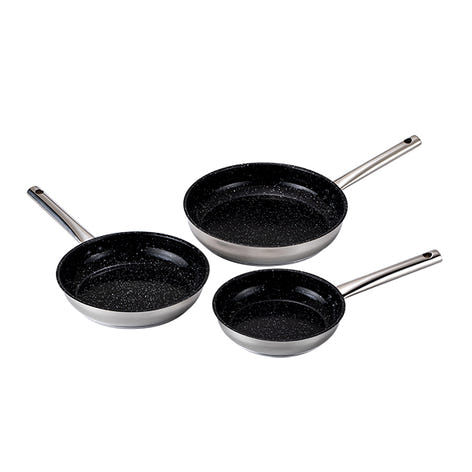 Lot de 3 poêles en inox avec revêtement céramique 20, 24 et 28 cm  Kitchenpro - Mathon - 1
