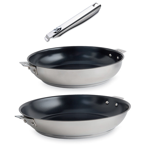 Lot 2 poêles inox revêtement antiadhérent céramique Clips’Inox 24 et 28 cm et manche amovible  Mathon - Mathon - 1