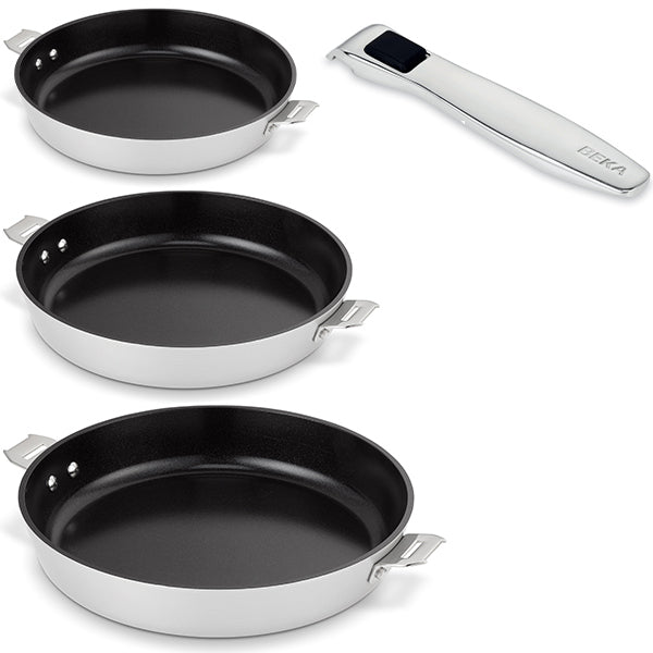 Lot 3 poêles aluminium revêtement céramique Evolution 20, 24 et 28 cm et manche amovible Beka - Mathon