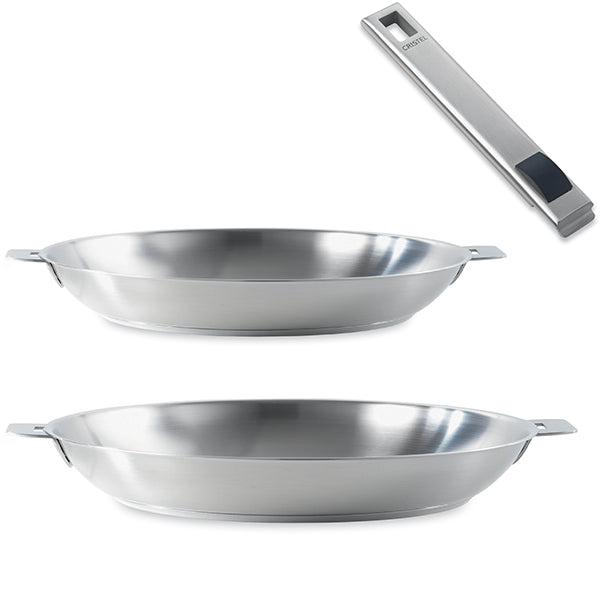 Lot de 2 poêles inox Strate 24, 28 cm et 1 manche amovible  Cristel - Mathon - 1