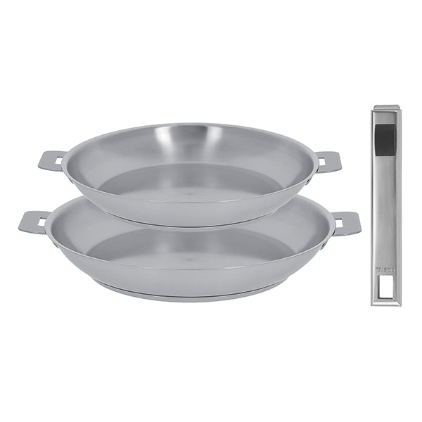 Lot 2 poêles tout inox Strate 24 et 28 cm et manche amovible Cristel - Mathon - 1