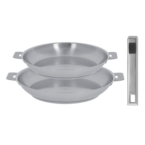 Lot 2 poêles tout inox Strate 24 et 28 cm et manche amovible Cristel - Mathon - 1