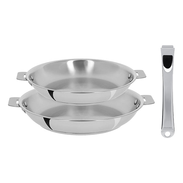 Lot 2 poêles tout inox Casteline 24 et 28 cm et manche amovible Cristel - Mathon - 1