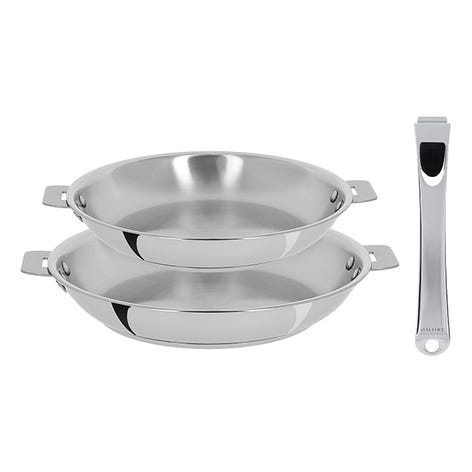 Lot 2 poêles tout inox Casteline 24 et 28 cm et manche amovible Cristel - Mathon - 1