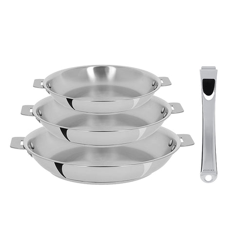 Lot 3 poêles tout inox Casteline 20, 24 et 28 cm et manche amovible Cristel - Mathon - 1