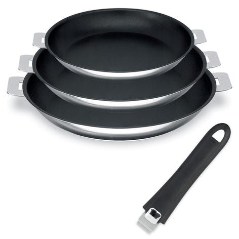 Lot 3 poêles inox antiadhérentes Mutine 20, 24 et 26 cm et manche amovible Cristel Cristel - Mathon - 1