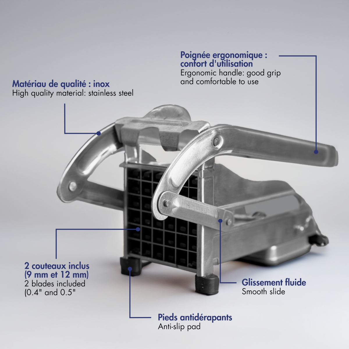 Coupe-frites ménager inox sur ventouse - 2 couteaux Louis Tellier - Mathon - 4