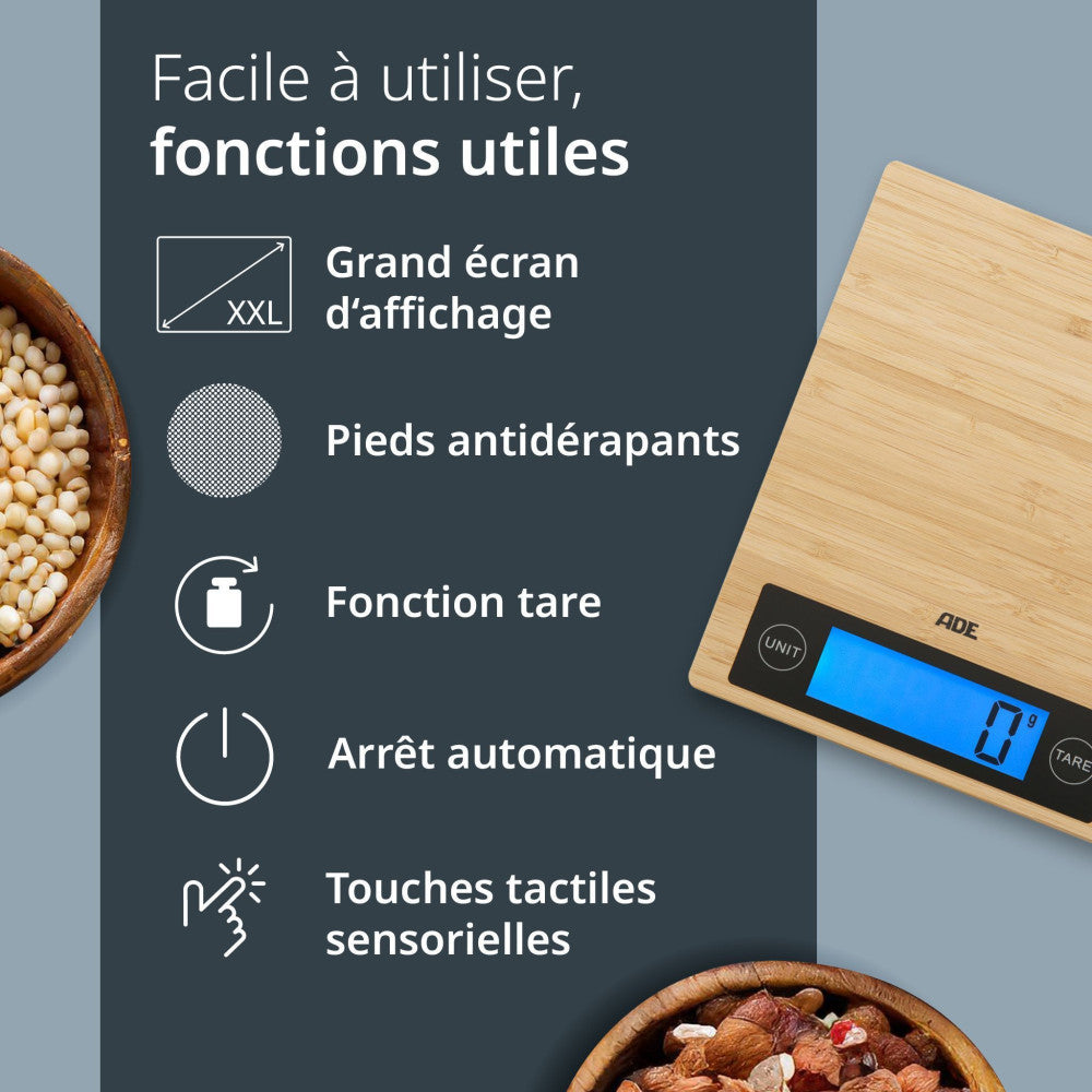 Balance De Cuisine Digitale - Ade - Ramona - Bambou - 23 X 18 X 2 Cm - Inclus 2 Piles Cr2032 ADE - Mathon - 3