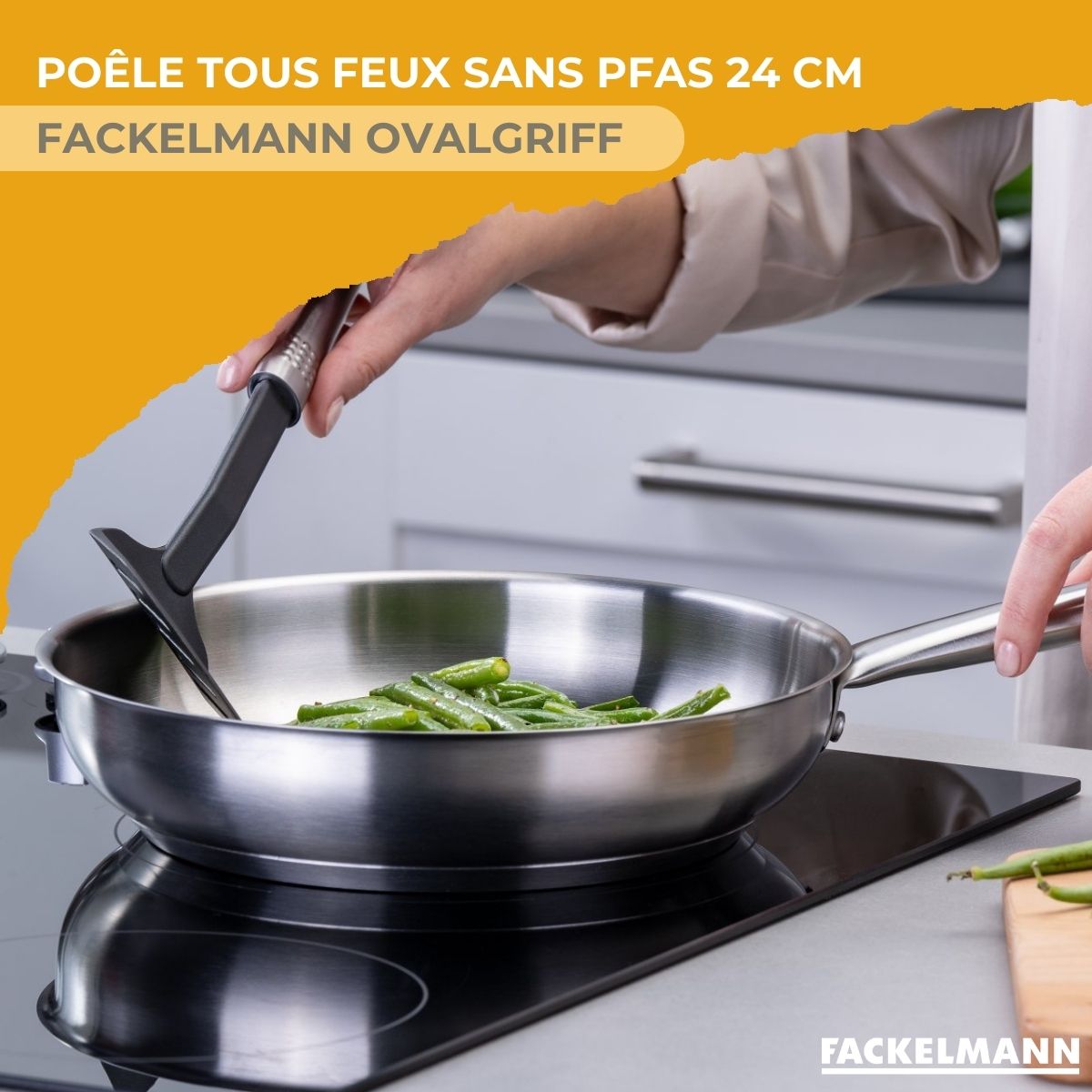 Poêle 24 cm en inox 18/8  Ovalgriff Fackelmann - Mathon - 2