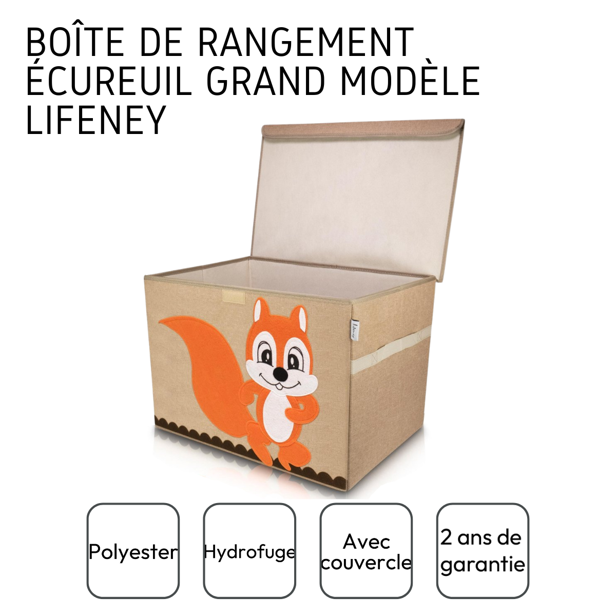 Boîte de rangement en tissu pour enfant grand modèle "écureuil" avec couvercle Lifeney Fackelmann - Mathon - 4