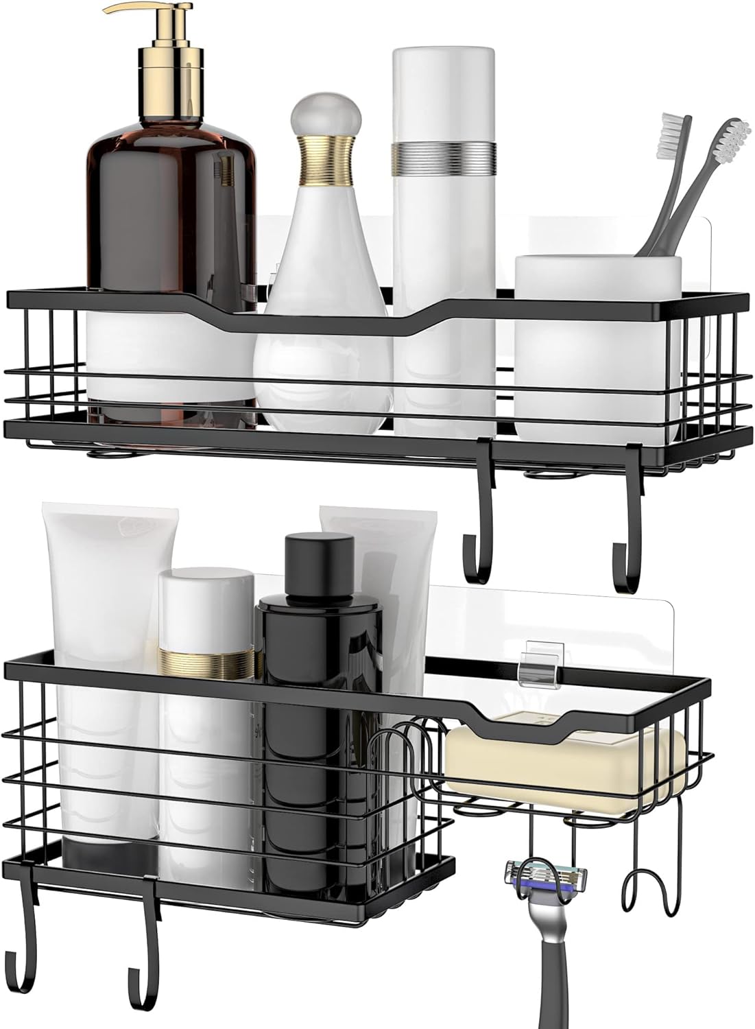 2 étagères de douche sans perçage 6 crochets noir Vendos85 - Mathon