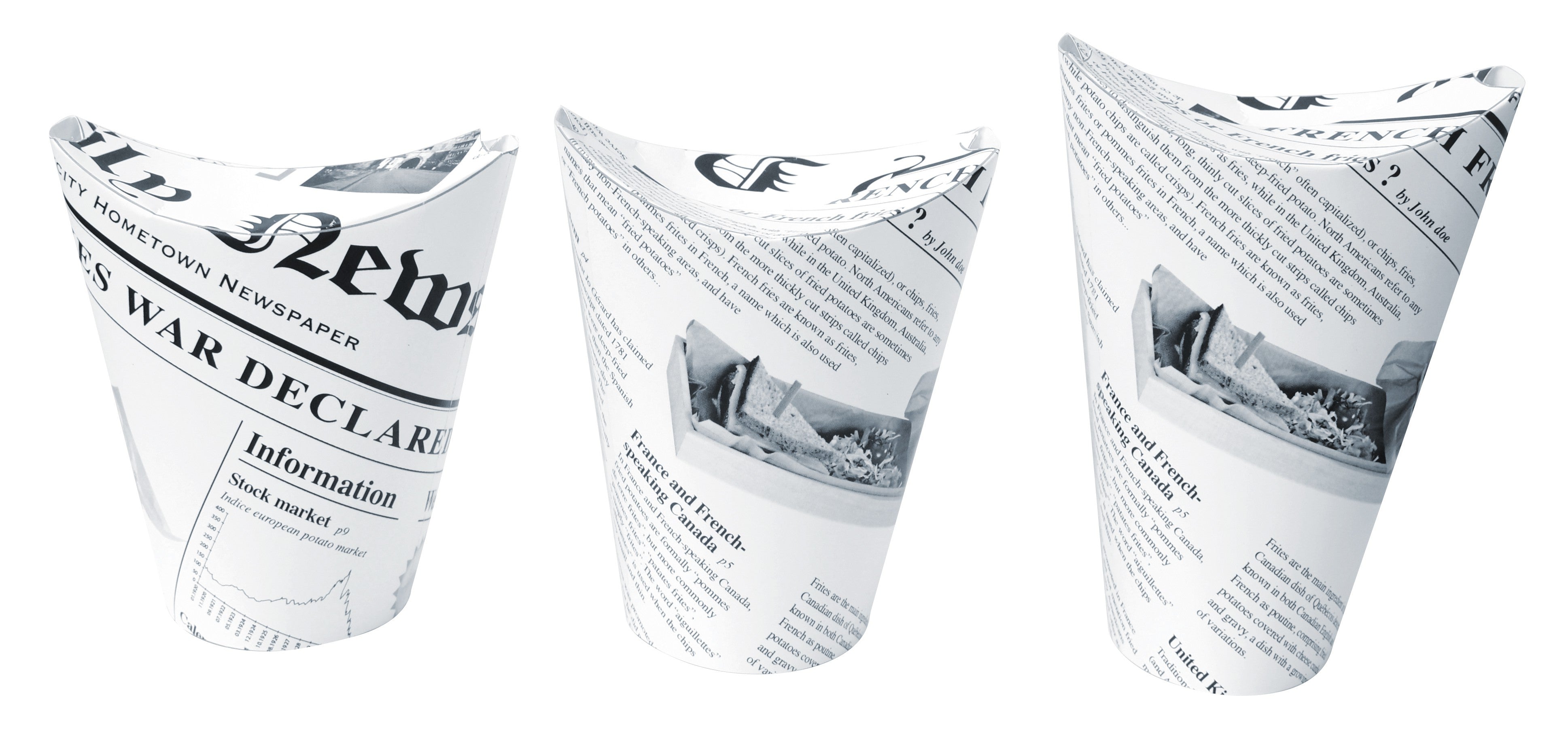 50Pcs - Gobelet snack refermable perforé carton blanc décor journal   H118mm 270ml FirstPack - Mathon - 4