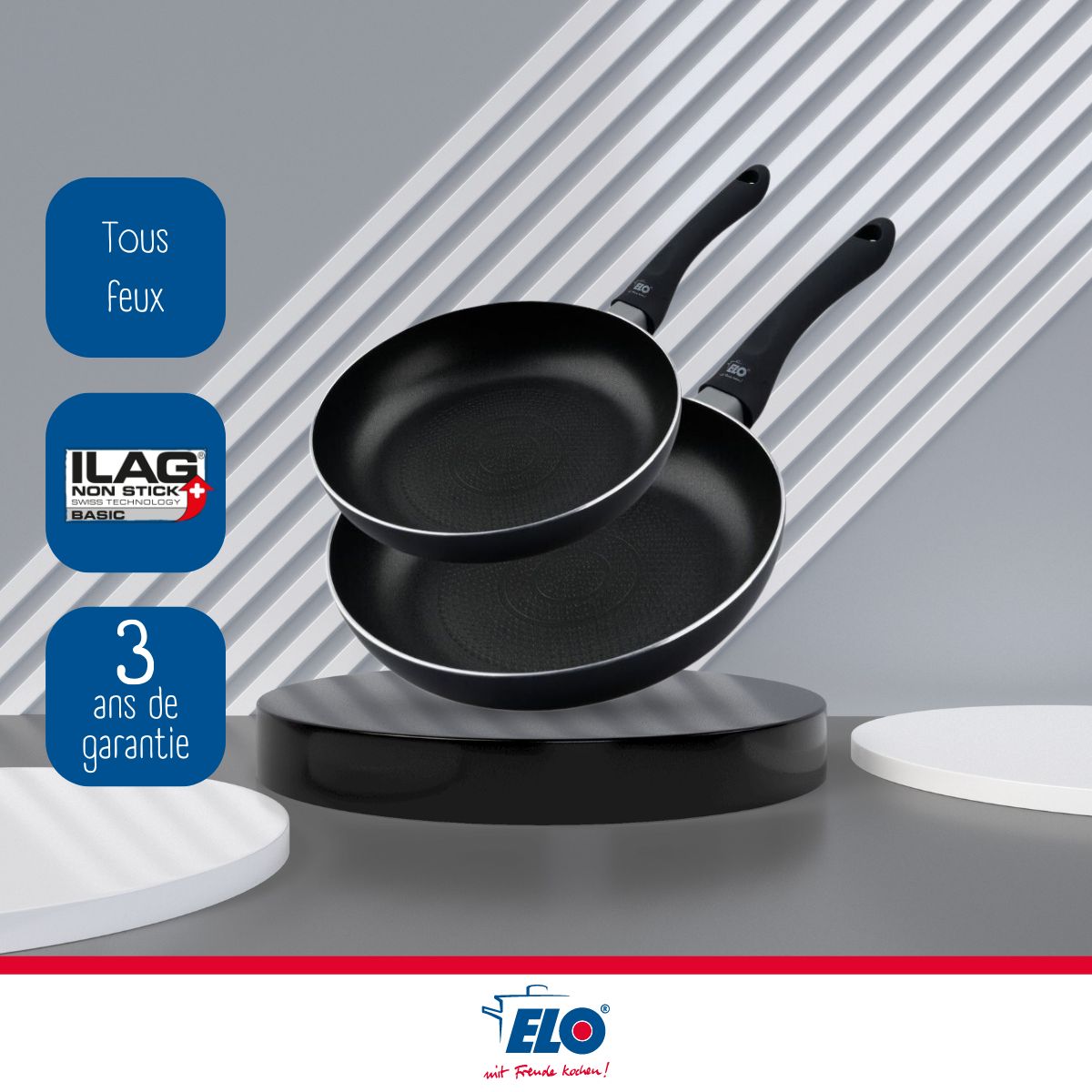 Lot de 2 poêles de cuisine 20 cm et 24 cm fond en nid d