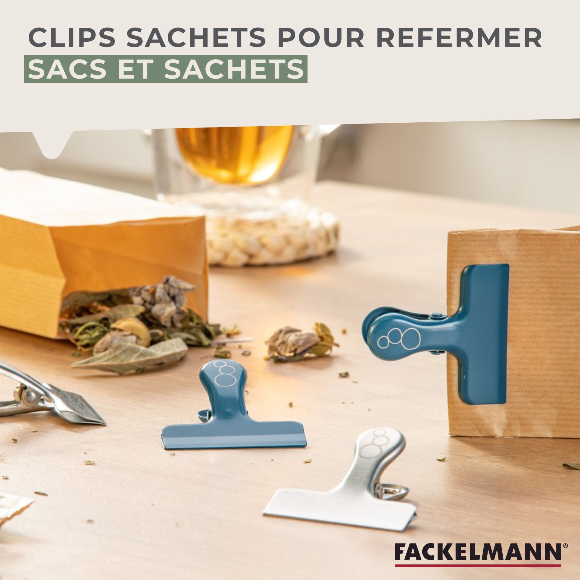 Lot de 4 pinces inox pour fermer les sachets  Balance Fackelmann - Mathon - 3