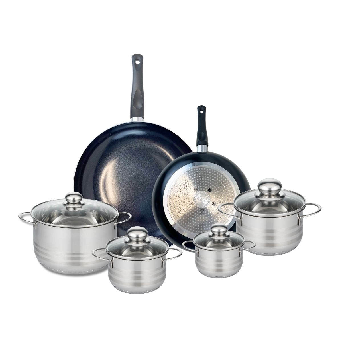 Ensemble de 2 Poêles de cuisson 24 et 32 cm et 4 faitouts 12, 14, 16 et 20 cm  Prima Brillant Elo - Mathon - 1