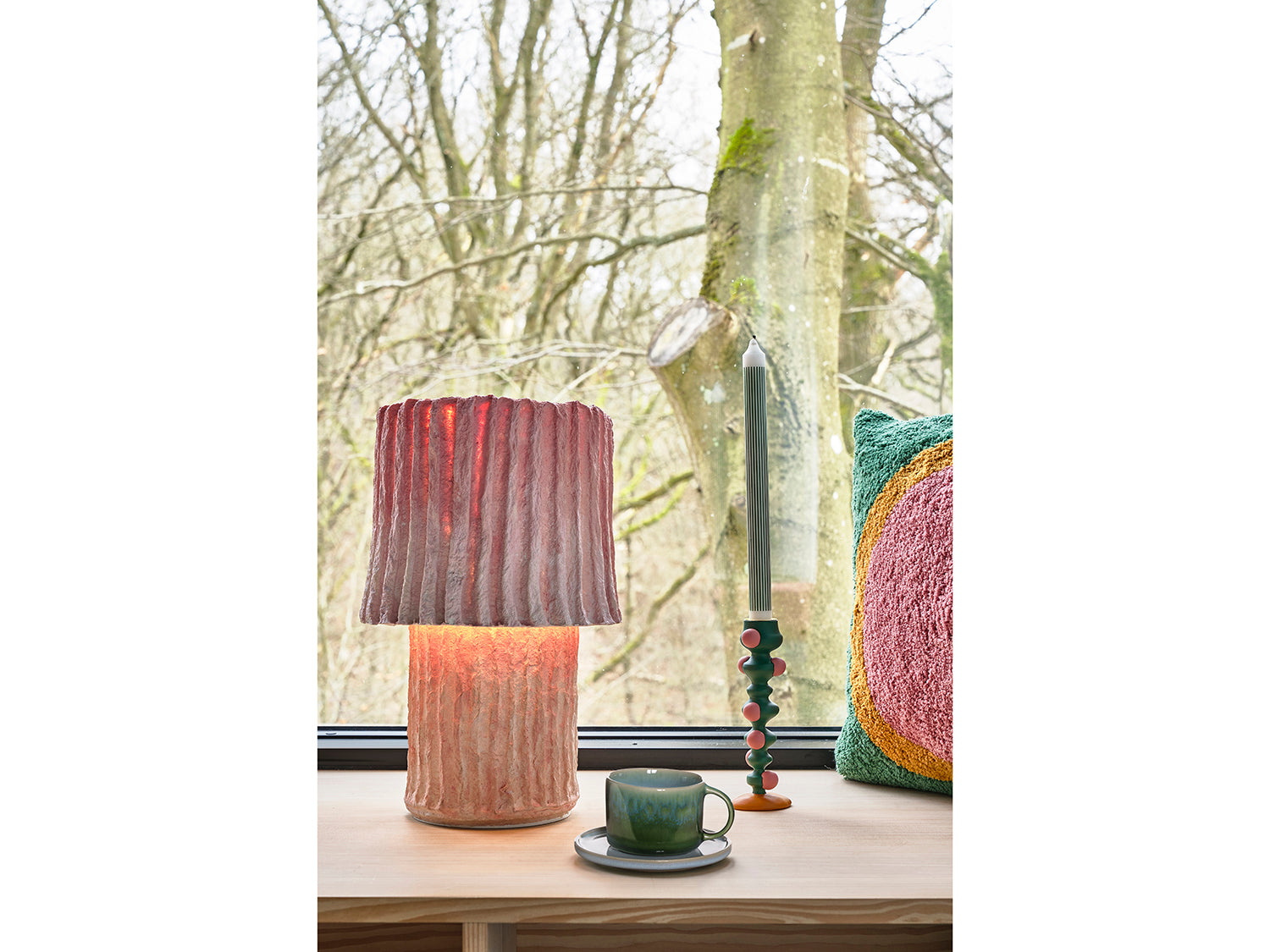 Bougeoir orné de petites boule Styles en Polyrésine Vert/Rose Villa Collection - Mathon - 4