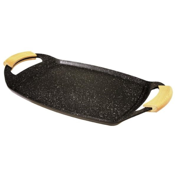 Plancha rectangulaire - anses en bois 38 x 28,5 cm fonte aluminium Baumalu - Mathon - 1