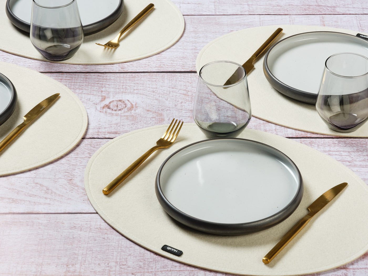 Set de table ovale - 6 pièces - Feutre recyclé beige Björn - Mathon - 2