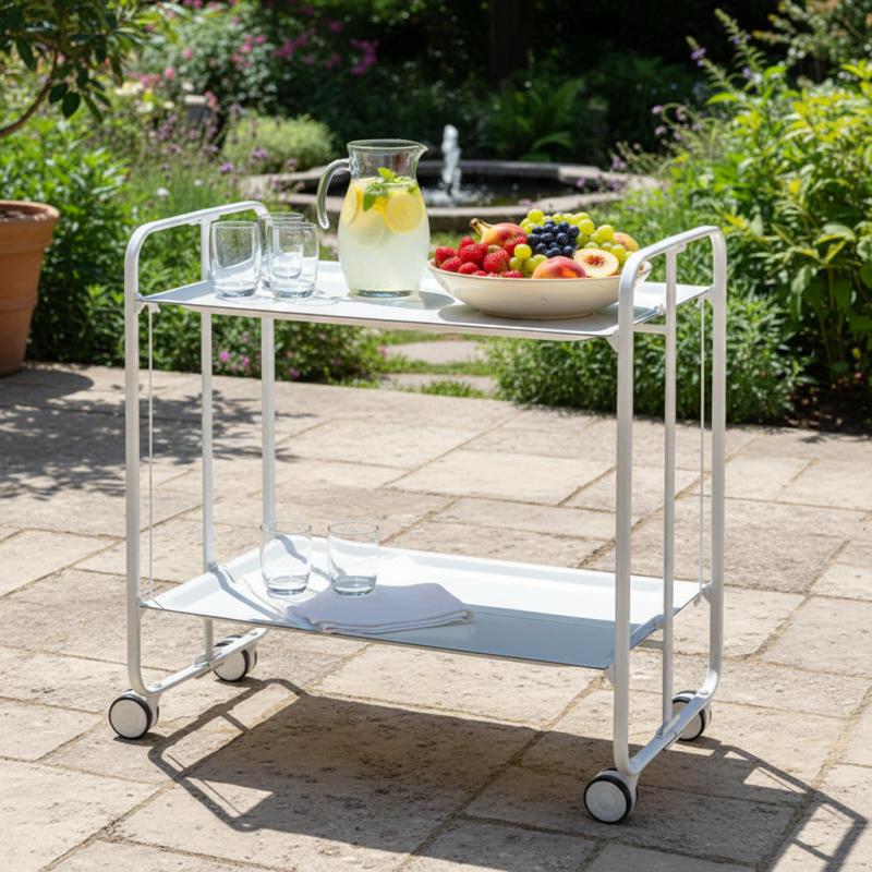 Desserte pliante 2 niveaux avec roulettes – structure blanche, bauhaus Don Hierro - Mathon - 3