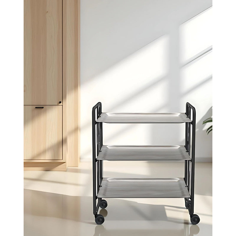 Desserte pliante 3 niveaux avec roulettes – structure noire, bauhaus Don Hierro - Mathon - 2