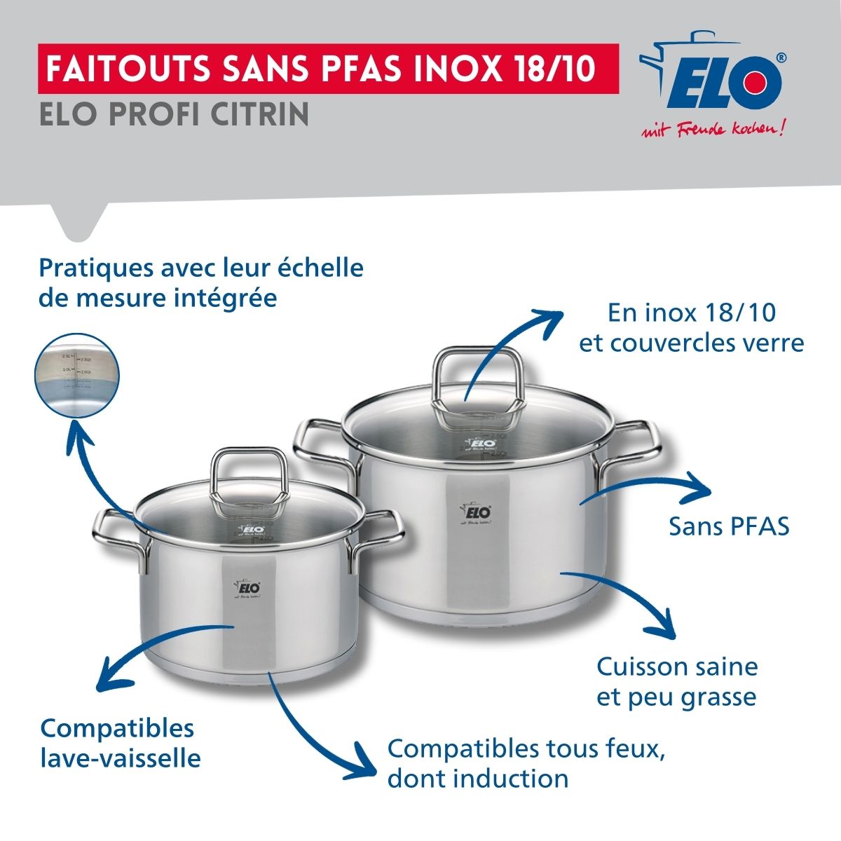 Ensemble de 2 Poêles de cuisson 24 et 32 cm et 2 faitouts 16 et 20 cm  Profi Citrin Elo - Mathon - 3