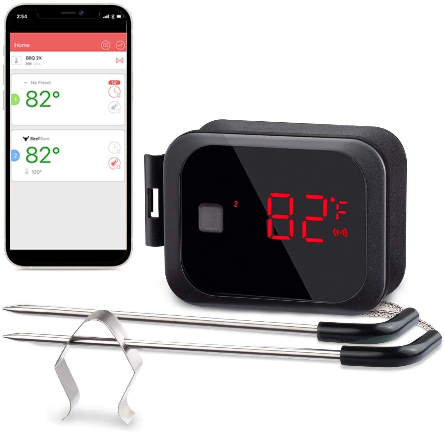 Thermomètre Cuisine Bluetooth avec 2 Sonde Temperature noir Vendos85 - Mathon