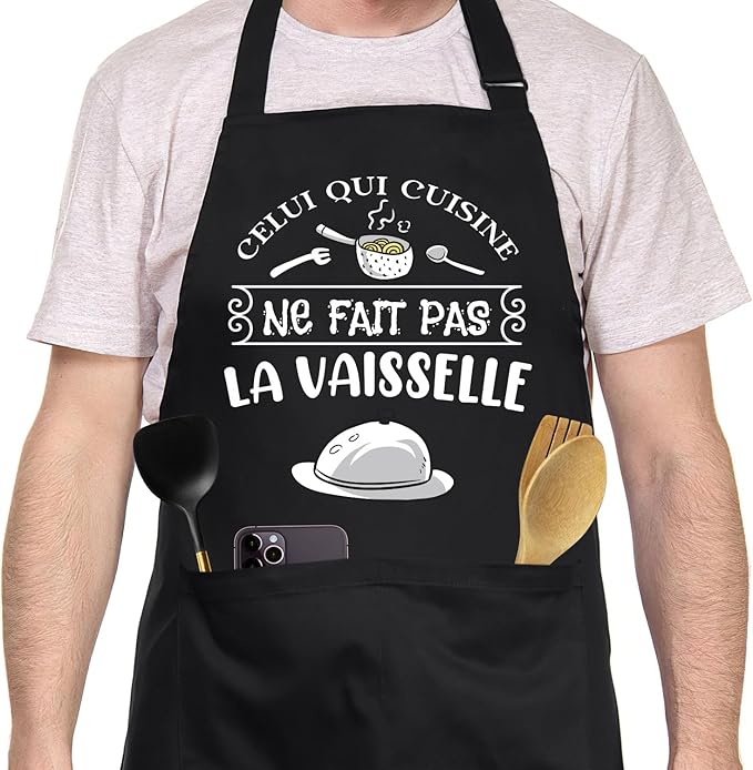 Tablier "Celui qui cuisine ne fait pas la vaisselle" blanc Vendos85 - Mathon