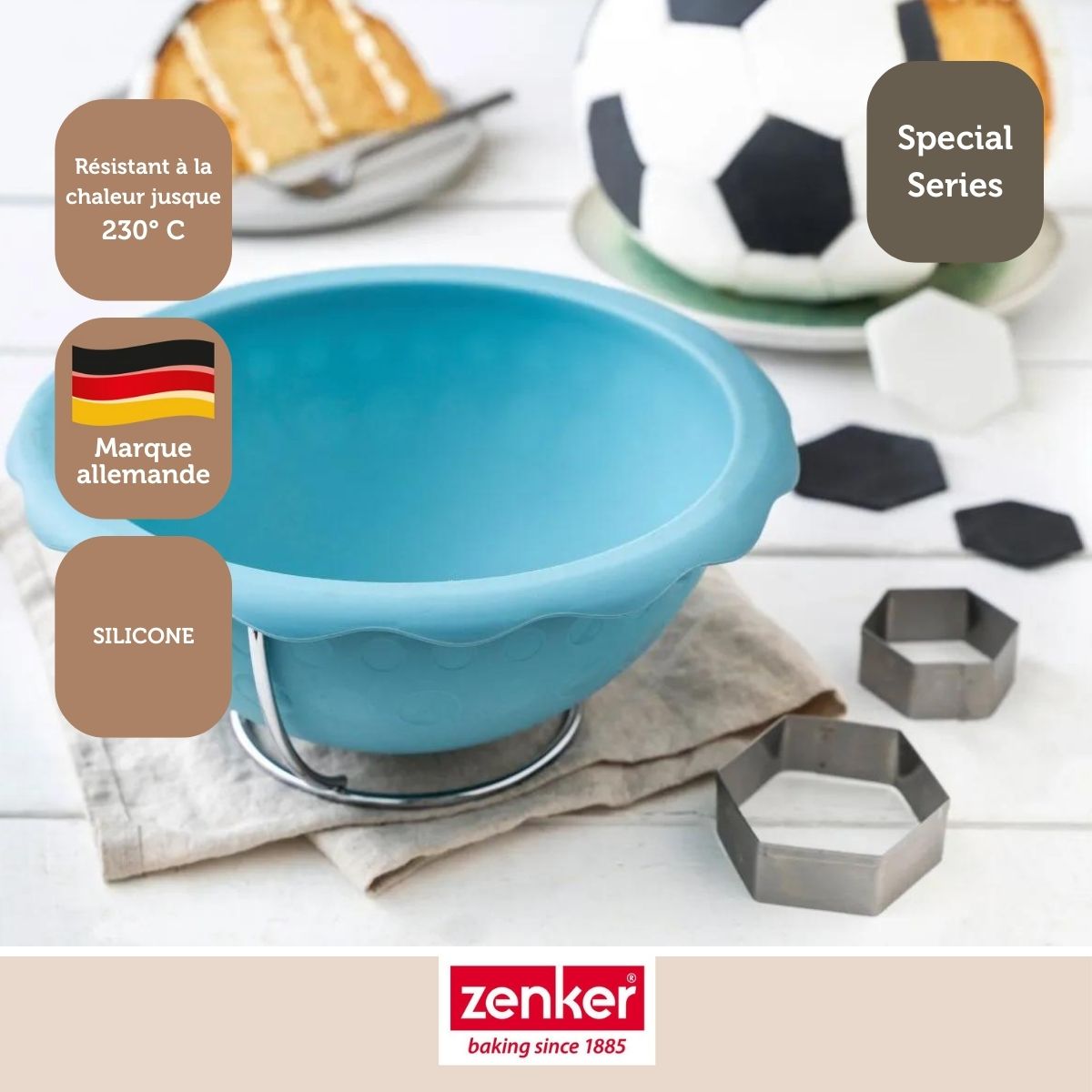 Lot de 2 moules demi sphère pour gâteau ballon de foot 18 cm Zenker Spécial Football Zenker - Mathon - 2