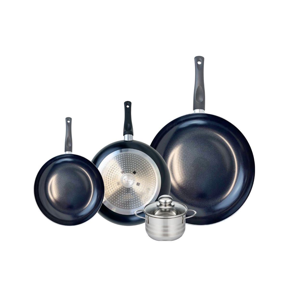Ensemble de 3 Poêles de cuisson 20, 24 et 32 cm et 1 faitout 12 cm  Prima Brillant Elo - Mathon - 1
