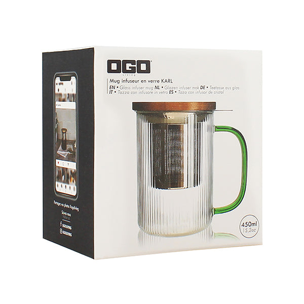 Tisanière mug Karl en verre borosilicate anse verte 475 ml Ogo - Mathon - 3