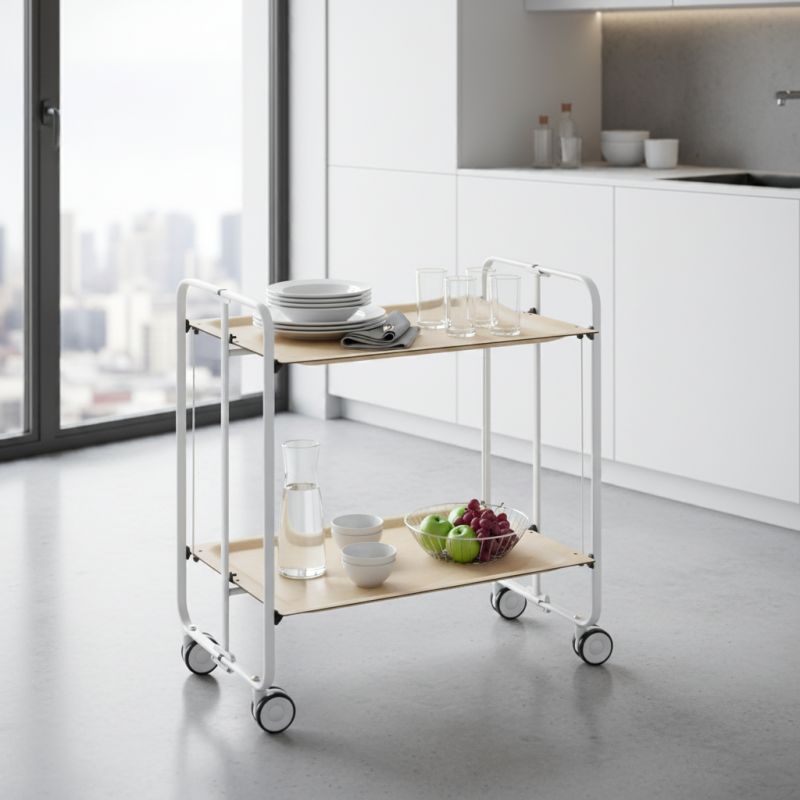Desserte pliante 2 niveaux avec roulettes – structure gris aluminium, bauhaus Don Hierro - Mathon - 6