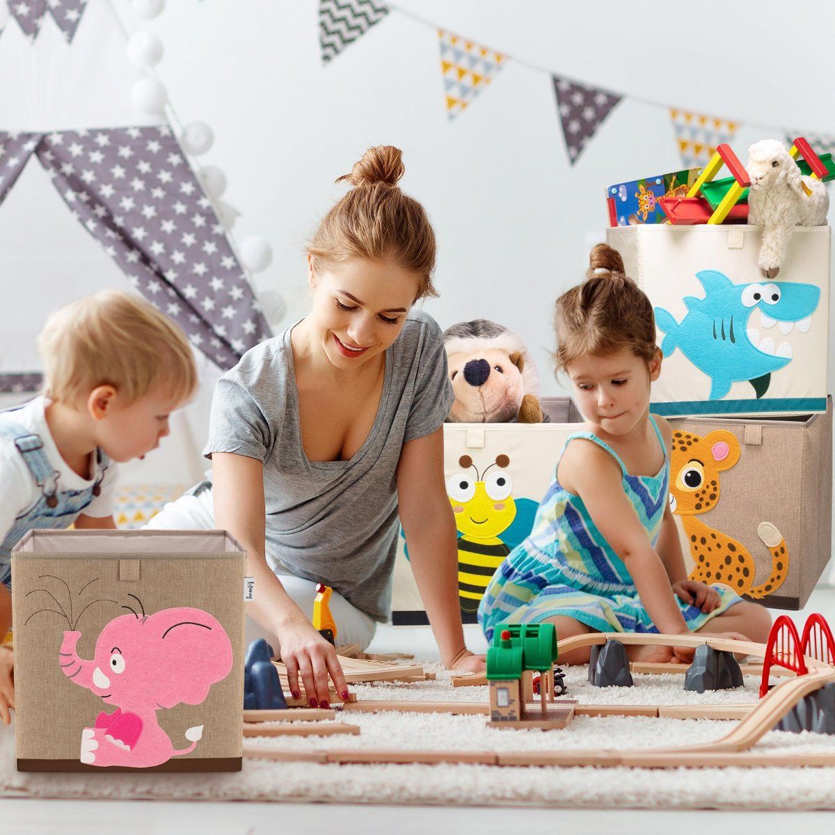 Boîte de rangement en tissu pour enfant "éléphant rose", compatible Ikea Kallax Lifeney Fackelmann - Mathon - 2