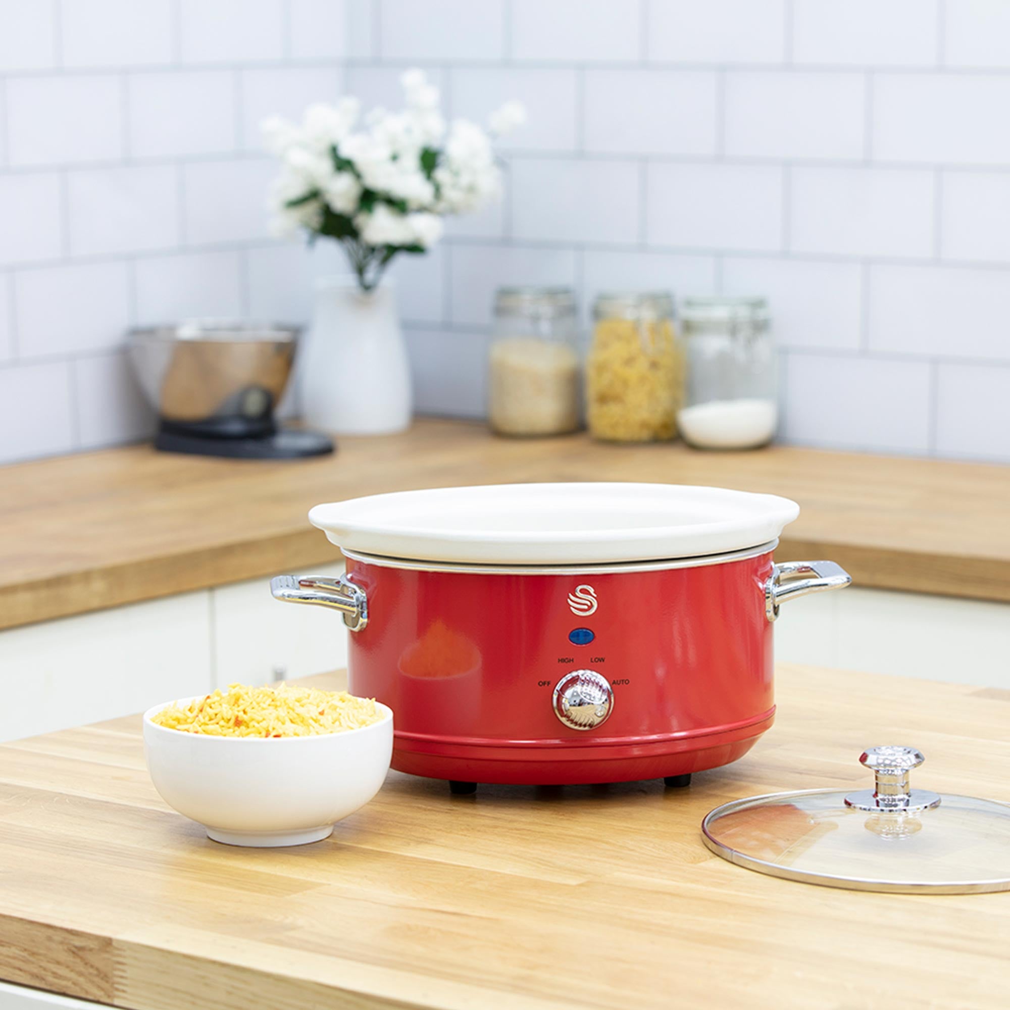 Retro Mijoteuse 3,5L Poêle Amovible en Céramique Antiadhésive, Vintage 200 Rouge SF17021RNEU - Mathon - 4