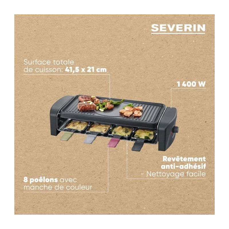 Rg9646 Appareil A Raclette 8 Personnes 1 400 W - Plaque De Cuisson Rainurée Et Lisse 41,5 X 21 Cm Antiadhésive - No Severin - Mathon - 5
