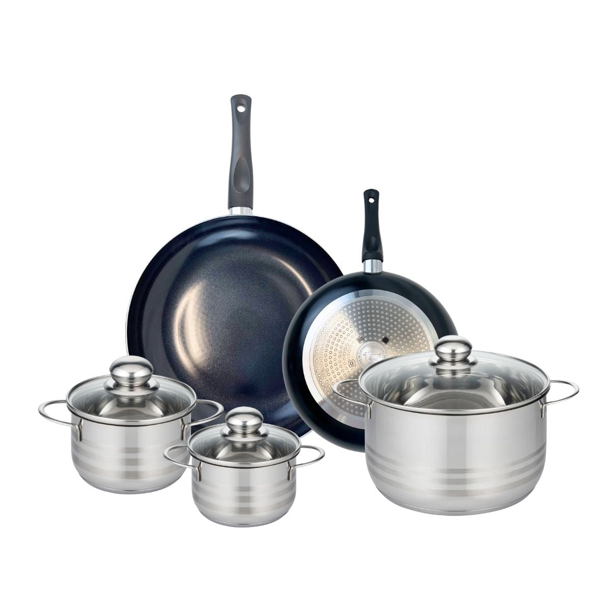Ensemble de 2 Poêles de cuisson 24 et 32 cm et 3 faitouts 14, 16 et 24 cm  Prima Brillant Elo - Mathon - 1