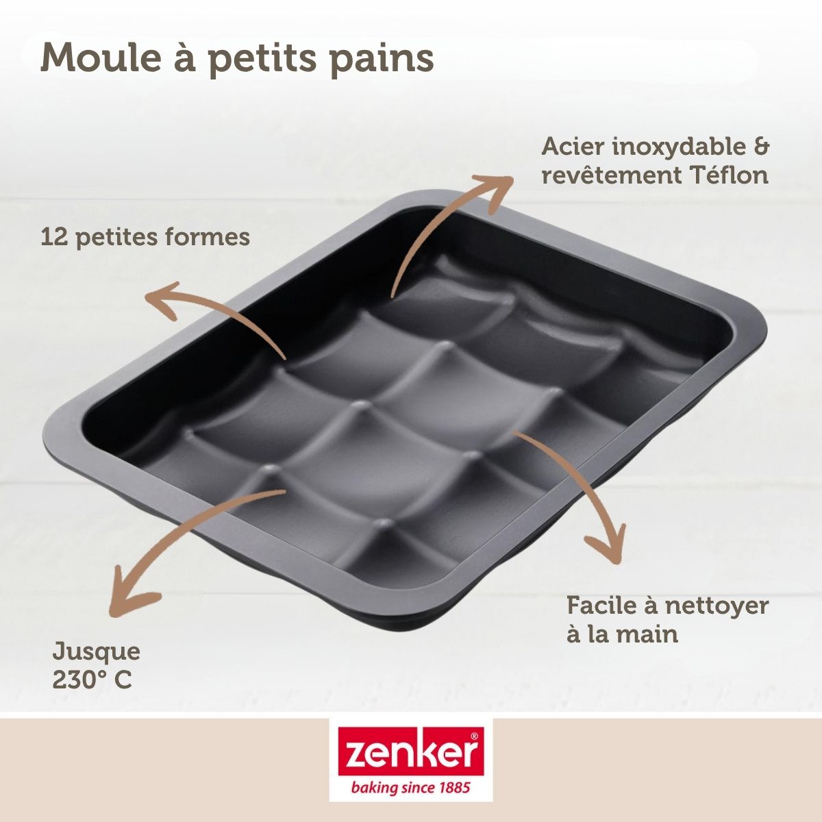 Moule 12 mini pains ou brioches 36 x 27 cm Zenker Black Metallic Zenker - Mathon - 5