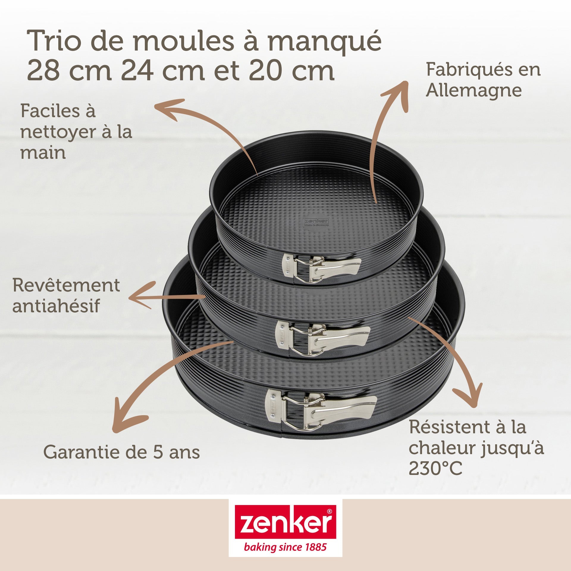 Set de 3 moules à charnière ronds de 20 cm 24 cm et 28 cm Zenker Black Metallic Zenker - Mathon - 3