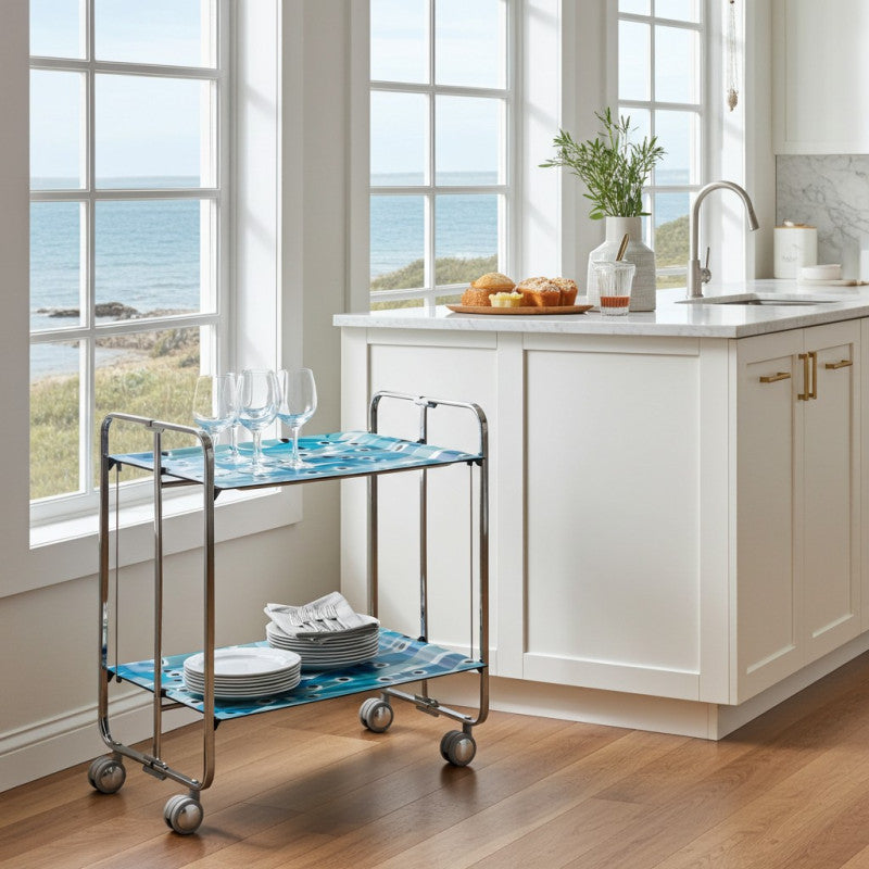 Desserte pliante bauhaus avec roulettes – structure chromée, 2 niveaux, 4 positions Don Hierro - Mathon - 2